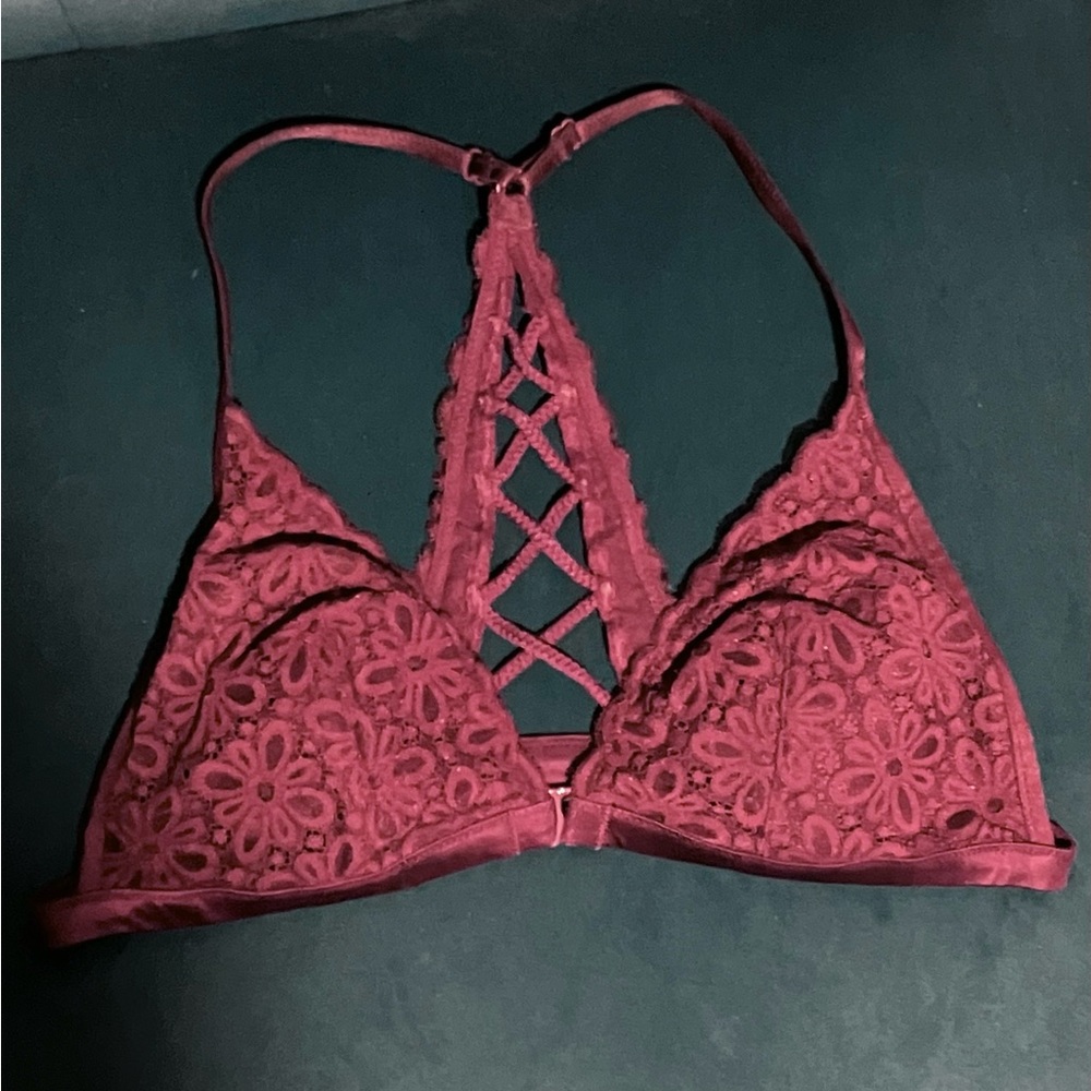 VS burgundy front close racerback bralette